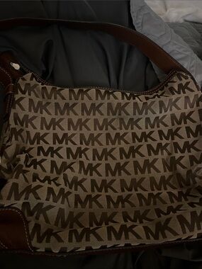 Michael Kors Brown and Beige MK Logo Messenger Bag
